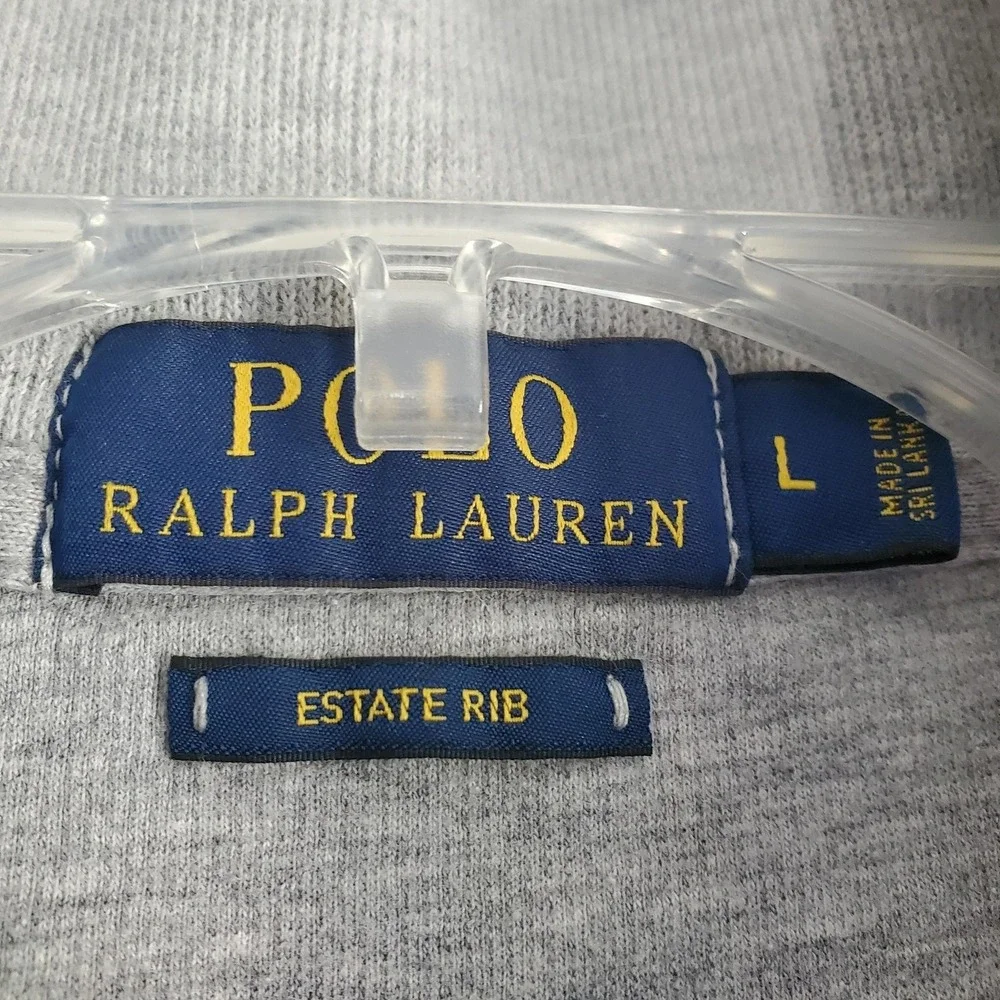 Polo Ralph Lauren Sweater Mens Large Gray Estate‎ Rib 1/4 Zip Cotton Pullover